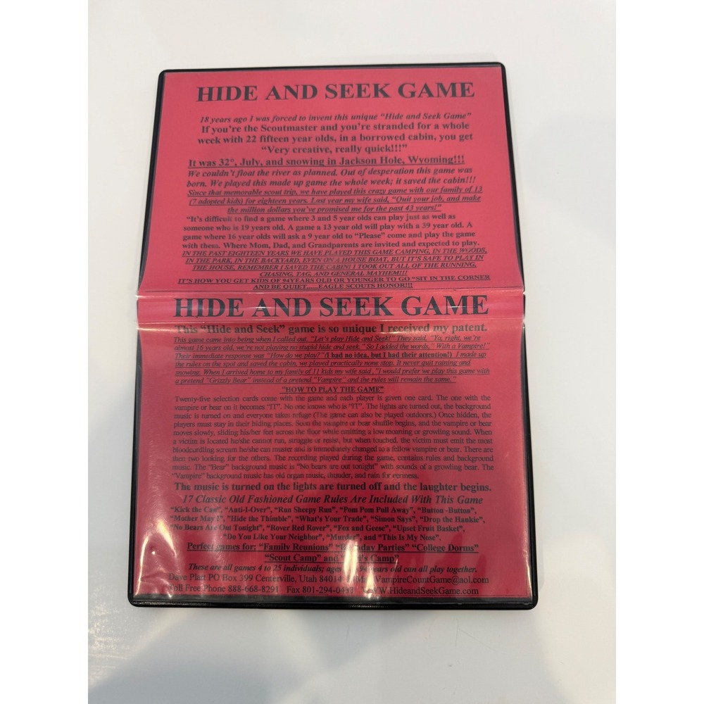 Vintage 1998 Vampire Count Hide and Seek Party Game CD Cards Bite Inc Complete